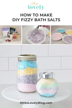 DIY fizzy bath salts tutorial – much easier to make than bath bombs! How To Make Fizzy Bath Balls, Bath Balls Homemade, Diy Fizzy Bath Salts, Fizzy Bath Salts, Foaming Bath Salts, Bubbling Bath Salts, Kids Craft Projects, Diy Scrubs