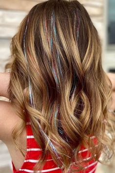 Hair Tensil Blonde, Tinsel Extensions, Tinsel Hair, Red Hair Inspiration, Dirty Blonde Hair, Brown Hair With Blonde Highlights, Multicolored Hair