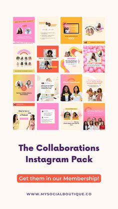 the collageions instagramm pack is shown in pink, yellow and orange