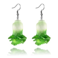 green and white flower shaped glass earrings