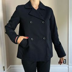 Beautiful Classic Navy Jacket By Tommy Hilfiger High Quality Detailing‘s Excellent Condition Brand New Never Been Worn. Selling Only Because Moving To A New House And Need Reorganize My Closet Casual Tommy Hilfiger Outerwear With Pockets, Casual Fitted Pea Coat For Work, Casual Sport Coat With Double Button Closure For Office, Casual Sport Coat With Double Button Closure For Work, Casual Single-breasted Long Sleeve Peacoat, Casual Single-breasted Peacoat With Long Sleeves, Casual Single-breasted Pea Coat For Work, Casual Single-breasted Peacoat, Tommy Hilfiger Workwear Blazer For Fall