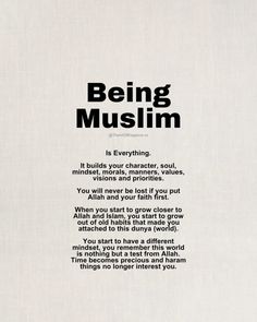 an advertisement with the words being muslim written in black and white on a sheet of paper