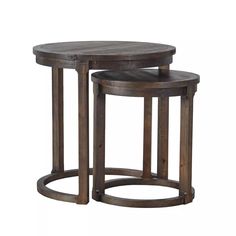 two wooden tables sitting next to each other