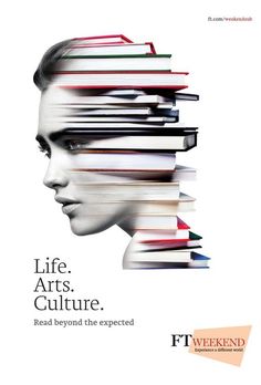 a woman's face with books stacked on her head and the words life, arts, culture read beyond the expected