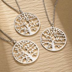 Personalized Family Tree Necklace: A Timeless Emblem of Unity and Affection Discover the Essence of Familial Bonds Experience the exquisite beauty of our Personalized Family Tree Necklace, a timeless symbol of unity and affection. This enchanting necklace serves as a poignant reminder of the deep-rooted connections that bind families together, symbolizing strength and growth akin to the enduring branches of a tree. Customizable and Meaningful Crafted with love, this customizable Family Tree Neck Engraved White Gold Jewelry As Gift For Mom, Engraved White Gold Jewelry For Mother's Day, Etched Silver Jewelry For Mother's Day, Engraved White Gold Jewelry For Anniversary, Etched Jewelry For Mother's Day Anniversary, Mother's Day Anniversary Etched Jewelry, Personalized Etched Pendant Jewelry, Spiritual Engraved Jewelry For Personalized Gift, Etched White Gold Necklaces For Anniversary