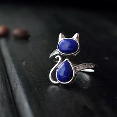 Lapis Lazuli Cat Ring - Mandala Jane Tiffany Bracelet Silver, Silver Cat Ring, Lapis Lazuli Jewelry, Sterling Silver Cat, Fine Silver Jewelry, Lapis Lazuli Ring, Cat Ring, Silver Jewelry Design, Silver Cat