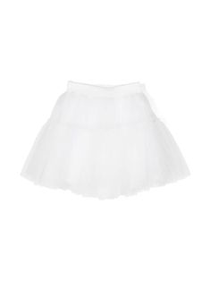 white tulle overlay flared layered voluminous skirt ruffled detailing cotton lining elasticated logo waistband Tulle Mini Skirt, White Tulle Skirt, Voluminous Skirt, Dress With Jean Jacket, Baby Boy Accessories, Dolce And Gabbana Kids, White Tulle, Skirt White, Stella Mccartney Kids