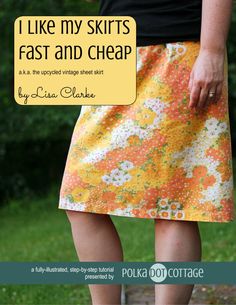 a woman standing in front of a sign that says i like my skirts fast and cheap