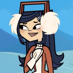 an animated woman with long hair and brown jacket holding a white object in her hand