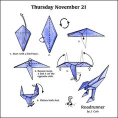 an origami bird is shown with instructions to make it look like they are flying