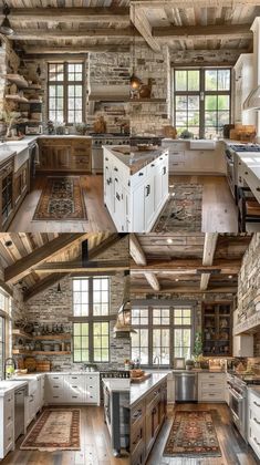 this is a collage of photos of rustic kitchen decor