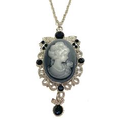 New Charm Measures 1 3/4” Long Charm Dangles From Bottom 1/2” X 1” Wide Hangs From A 16” Chain With 2” Extender Nickel-free Black Necklace, Silver Cameo Jewelry For Party, Party Silver Cameo Jewelry, Silver Cameo Metal Necklace, Silver Metal Cameo Necklace, Silver Metal Cameo Jewelry, Formal Black Cameo Jewelry, Bling Gifts, Preppy Party