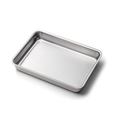 an empty metal tray on a white background