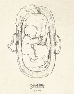 a drawing of a baby in a cradle