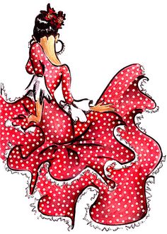 a drawing of a woman in red and white polka dots