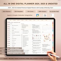 a person is holding a tablet with the text all in one digital planner