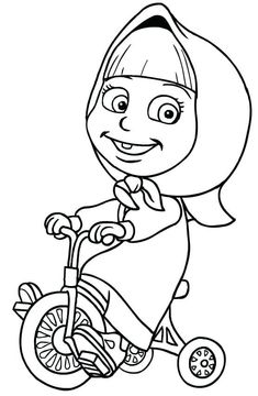 a cartoon girl riding a bike with wheels