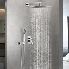 a shower head with water flowing from it