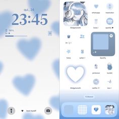 two screens with hearts on them, one is blue and the other is light blue