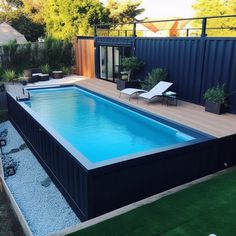 an above ground swimming pool in a backyard