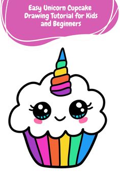 an easy unicorn cupcake drawing for kids and beginners