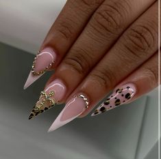 C French Tip Nails, Dumbo Nail Designs, Stiletto Nails Cheetah, Leopard Print Stiletto Nails, Long Almond French Tip Nails With Design, Criss Cross Nail Design, Cheetah And Pink Nails, Leopard Print Tip Nails, Stiletto Cheetah Nails