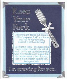 a card with an image of a fork and knife on it, which reads keep your fork