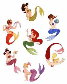 the little mermaids are all different colors