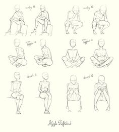 a drawing lesson showing how to draw people sitting in different positions and standing on their knees