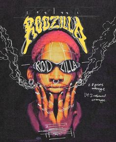 a drawing of a woman with her hands on her face and the words rodzilla above her head