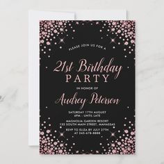 the 21st birthday party is in pink and black with confetti on it's edges