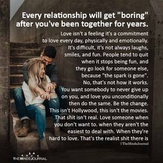 a man and woman sitting next to each other on steps with the words, every relationship will get boring after you've been together for years