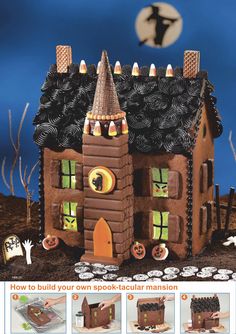 an image of a halloween house made out of paper machs and chocolate icing