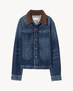 The Chester is the utlimate laid back, classic denim jacket. Features a corduroy collar, front breast pockets and brass hardware. Unlined. Classic Denim Jacket, Nili Lotan, Relaxed Jeans, Fair Isle Sweater, Mens Outerwear, Brass Hardware, Chester, Welt Pocket, Outerwear Jackets