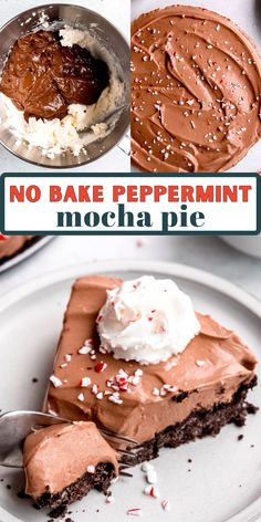 images of step by step photos for chocolate pie No Bake Chocolate Pie, Mocha Pie, Cookie Crumb Crust, Mint Chocolate Recipes, Crumb Crust, Gluten Free Chocolate Recipes, Favorite Pie Recipes, Peppermint Chocolate, Easy Holiday Desserts