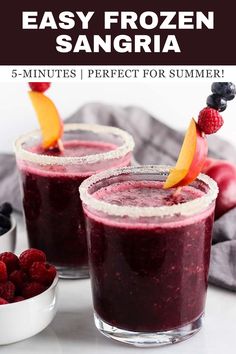 two glasses filled with raspberry frozen sangria