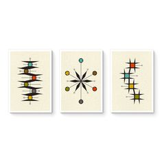 three art prints with geometric designs on them