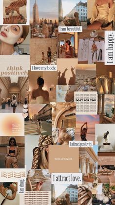 a collage of photos with words and pictures on them that say i love my body