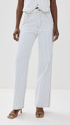 DL1961 Gisele Wide Leg Jeans | Shopbop Striped Relaxed Fit Straight Leg Jeans, Striped Straight Leg Cotton Jeans, Casual Striped Cotton Jeans, Striped Cotton Bottoms With Five Pockets, Striped Cotton Jeans For Workwear, Summer Straight Leg Elastane Jeans, Summer Straight Leg Jeans With Elastane, Striped Cotton Jeans With Pockets, Workwear Cotton Jeans With Button Zip Fly