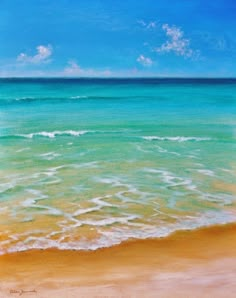 an oil painting of the ocean and beach