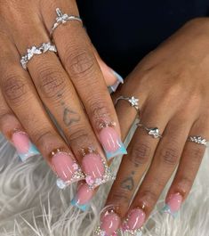 Pink French Tip With Charms, Types Of French Tips, Valentines Nails French, Nail Inspo Hello Kitty, Valentines Nails French Tip, Nails Vacay, Clase Azul Nails, Duck Nails Short, French Tip Nails Pink