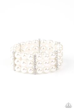 Paparazzi Modern Day Majesty White Stretch Bracelet White Pearl Bracelet, White Bracelet, White Bracelets, Paparazzi Accessories, White Rhinestone, Stretchy Bracelets, Paparazzi Jewelry, Jewelry Business, Boutique Jewelry