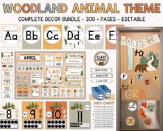 woodland animal theme complete decor bundle - 300 pages + printables for the classroom