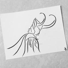 a drawing of a woman with her hair blowing in the wind on a piece of paper