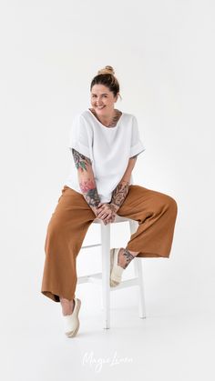 Brown Linen Relaxed Fit Wide Leg Pants, Brown Relaxed Fit Linen Wide Leg Pants, Straight Hem Linen Pants For Fall, Linen Pants Outfit, Wrinkled Clothes, Cinnamon Color, Light Coral, Pants Outfits, Rich Color Palette