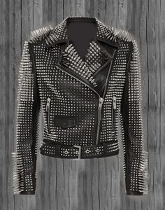 Spiked Jacket, Black Studded Leather Jacket, Spiked Leather Jacket, Leather Motorcycle Jacket Women, Leather Jacket For Women, Black Leather Motorcycle Jacket, Motorcycle Jacket Women, Leather Jacket Women, Studded Leather Jacket