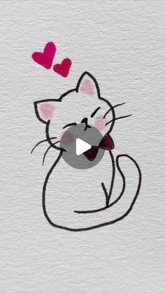 a drawing of a cat with hearts on its nose