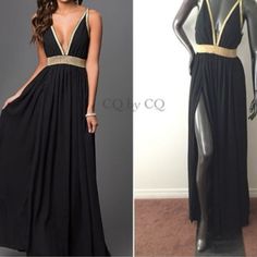 New With Tags-Purchased From Pg.Com, Never Worn. Cq By Cq Size M Long Formal V-Neck Black And Gold Gown. Slit On Left & Right Size. See Photos For More Details. Questions? Leave A Comment Below! Black And Gold Gown, Black V Neck Dress, Zara Red Dress, Dresses Long Formal, Green Shirt Dress, Secret Dress, Gold Gown, Lace Shift Dress, Midi Sheath Dress