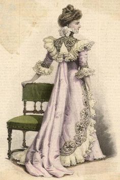 size: 18x12in Art Print: Pink Teagown 1899 : 1890 Fashion, Edwardian Women, 1899 Fashion, Edwardian Costumes, Victorian Era Fashion, 1890s Fashion, Tea Gown, Fashion Illustration Vintage, 19th Century Fashion