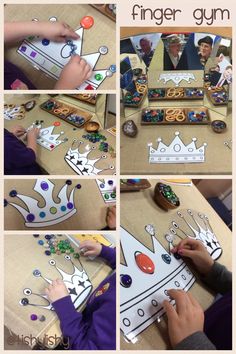 Royal family inspired Finger Gym. Was based on the longest serving reining monarch. We also read The Queen's Hat. Eyfs Fairytale Activities, Eyfs Cinderella Activities, Castle Roleplay Eyfs, Fairytale Role Play Eyfs, Castle Continuous Provision, Knights And Castles Topic, Early Years Ideas, Castles Topic, Paper Bag Princess